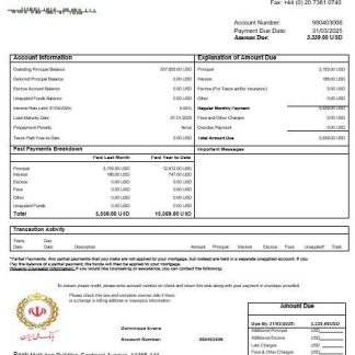 Iran Melli Bank mortgage statement in Word and PDF formats download template file