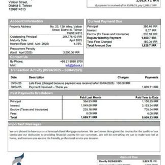 Iran Sarmayeh Bank mortgage statement Word and PDF template download template file