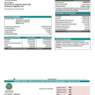 Iraq Trade Bank of Iraq mortgage statement Word and PDF template download template file