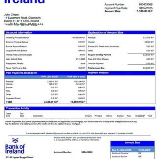 Ireland Bank of Ireland mortgage statement Word and PDF template download template file
