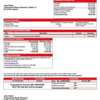 Ireland Scotiabank mortgage statement Word and PDF template download template file