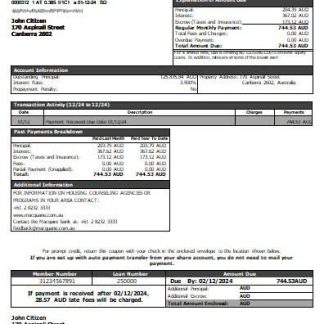 Australia Macquire Bank mortgage statement scr download template file