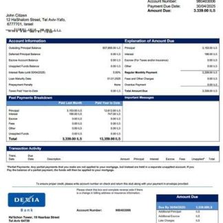 Israel Dexia Bank mortgage statement Word and PDF template download template file