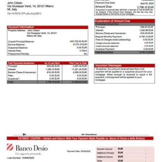 Italy Banco di Desio e della Brianza mortgage statement Word and PDF template download template file
