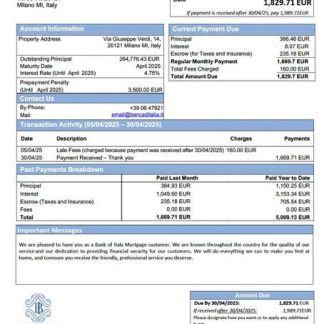 Italy Bank of Italy mortgage statement Word and PDF template download template file