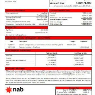 Australia NAB bank mortgage statement scr download template file
