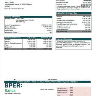 Italy BPER Banca mortgage statement Word and PDF template download template file