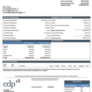 Italy Cassa Depositi e Prestiti mortgage statement Word and PDF template download template file