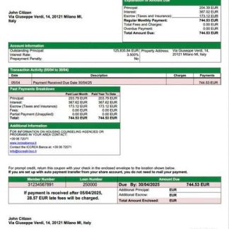 Italy ICCREA Banca mortgage statement Word and PDF template download template file