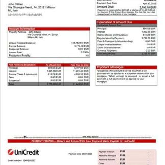 Italy UniCredit mortgage statement Word and PDF template download template file