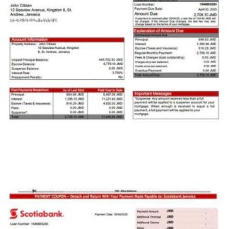 Jamaica Scotiabank mortgage statement Word and PDF template download template file
