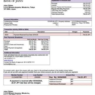 Japan Bank of Japan mortgage statement Word and PDF template download template file