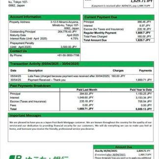 Japan Post Bank mortgage statement Word and PDF template download template file