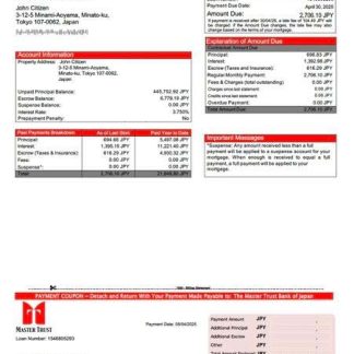 Japan The Master Trust Bank of Japan mortgage statement Word and PDF template download template file