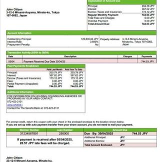 Japan The Senshū Bank mortgage statement Word and PDF template download template file