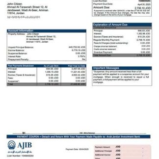 Jordan Arab Jordan Investment Bank (AJIB) mortgage statement Word and PDF template download template file