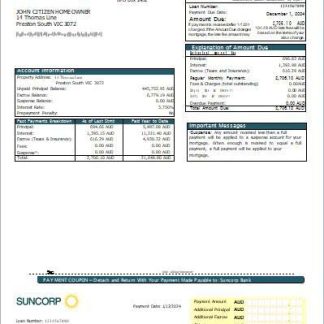 Australia Suncorp bank mortgage statement scr download template file