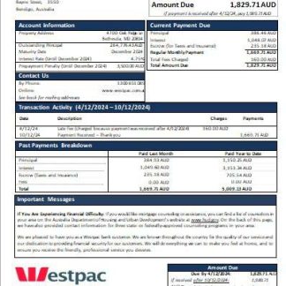 Australia Westpac bank mortgage statement scr download template file