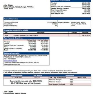 Kenya Bank of Africa Kenya mortgage statement Word and PDF template download template file