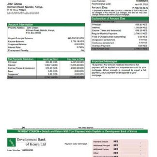 Kenya Development Bank of Kenya mortgage statement Word and PDF template download template file