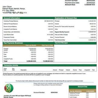 Kenya DIB Bank Kenya mortgage statement Word and PDF template download template file