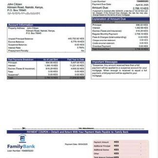 Kenya Family Bank mortgage statement Word and PDF template download template file