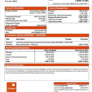 Kenya Guaranty Trust Bank mortgage statement Word and PDF template download template file