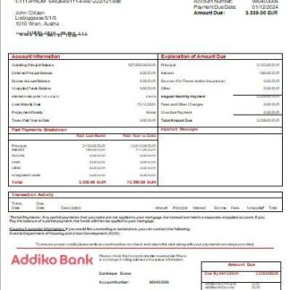 Austria Addiko bank mortgage statement scr download template file