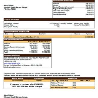 Kenya National Bank of Kenya mortgage statement Word and PDF template download template file