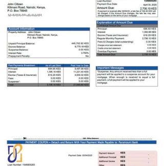Kenya Paramount Bank mortgage statement Word and PDF template download template file