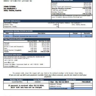 Austria Allianz Investment bank mortgage statement scr download template file
