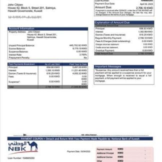 Kuwait National Bank of Kuwait mortgage statement Word and PDF template download template file