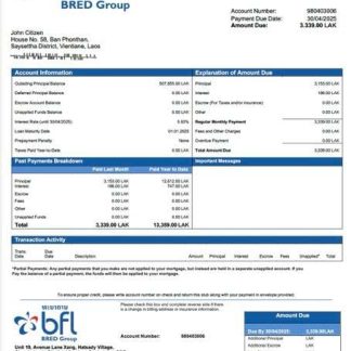 Laos Banque Franco Lao mortgage statement Word and PDF template download template file