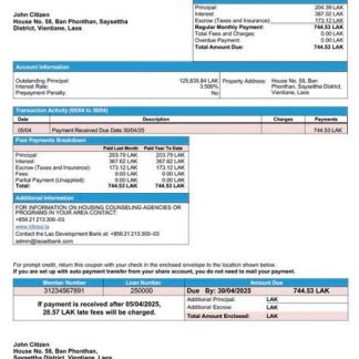 Laos Lao Development Bank mortgage statement Word and PDF template download template file