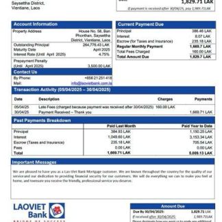 Laos Lao Viet Bank mortgage statement Word and PDF template download template file