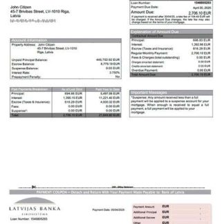 Latvia Bank of Latvia mortgage statement Word and PDF template download template file
