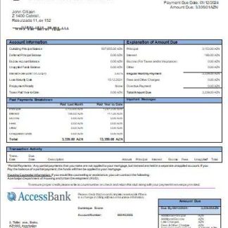 Azerbaijan Access Bank mortgage statement scr download template file