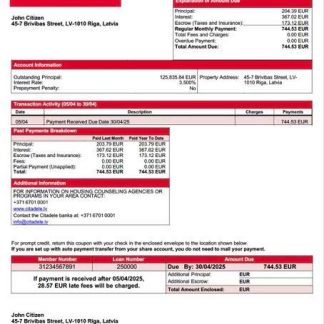 Latvia Citadele banka mortgage statement Word and PDF template download template file