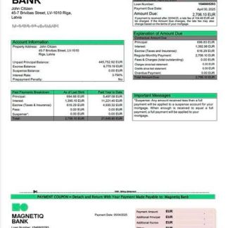 Latvia Magnetiq Bank mortgage statement Word and PDF template download template file