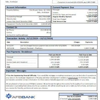 Azerbaijan AFB bank mortgage statement scr download template file