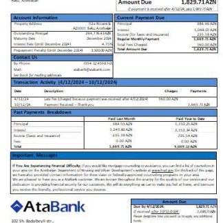 Azerbaijan Atabank bank  mortgage statement scr download template file