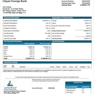 Libyan Foreign Bank mortgage statement Word and PDF template download template file