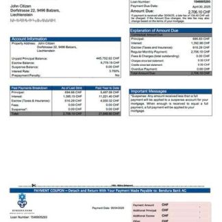 Liechtenstein Bendura Bank AG mortgage statement Word and PDF template download template file