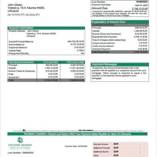 Lithuania Bank of Lithuania mortgage statement Word and PDF template download template file