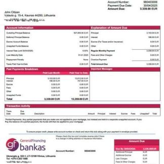 Lithuania UAB GF bankas mortgage statement Word and PDF template download template file