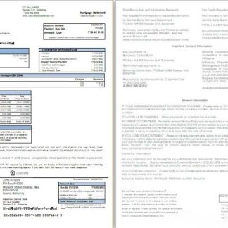 Bahamas Central Bank bank mortgage statement, 2 pages,1 2 scr download template file