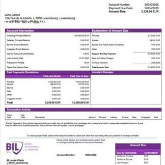 Luxembourg Banque Internationale à Luxembourg mortgage statement Word and PDF template download template file