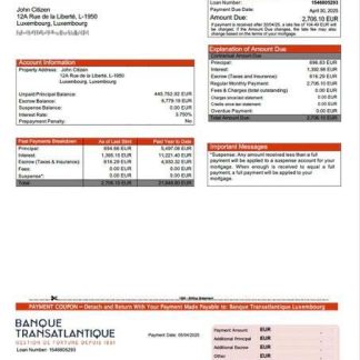 Luxembourg Banque Transatlantique Luxembourg mortgage statement Word and PDF template download template file