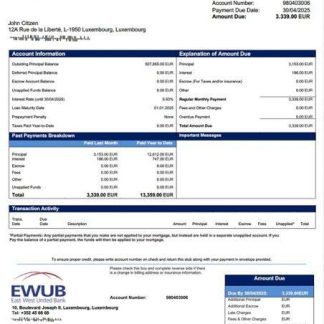 Luxembourg East West United Bank mortgage statement Word and PDF template download template file