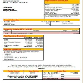 Bahamas CIBC Caribbean Bank bank mortgage statement scr download template file